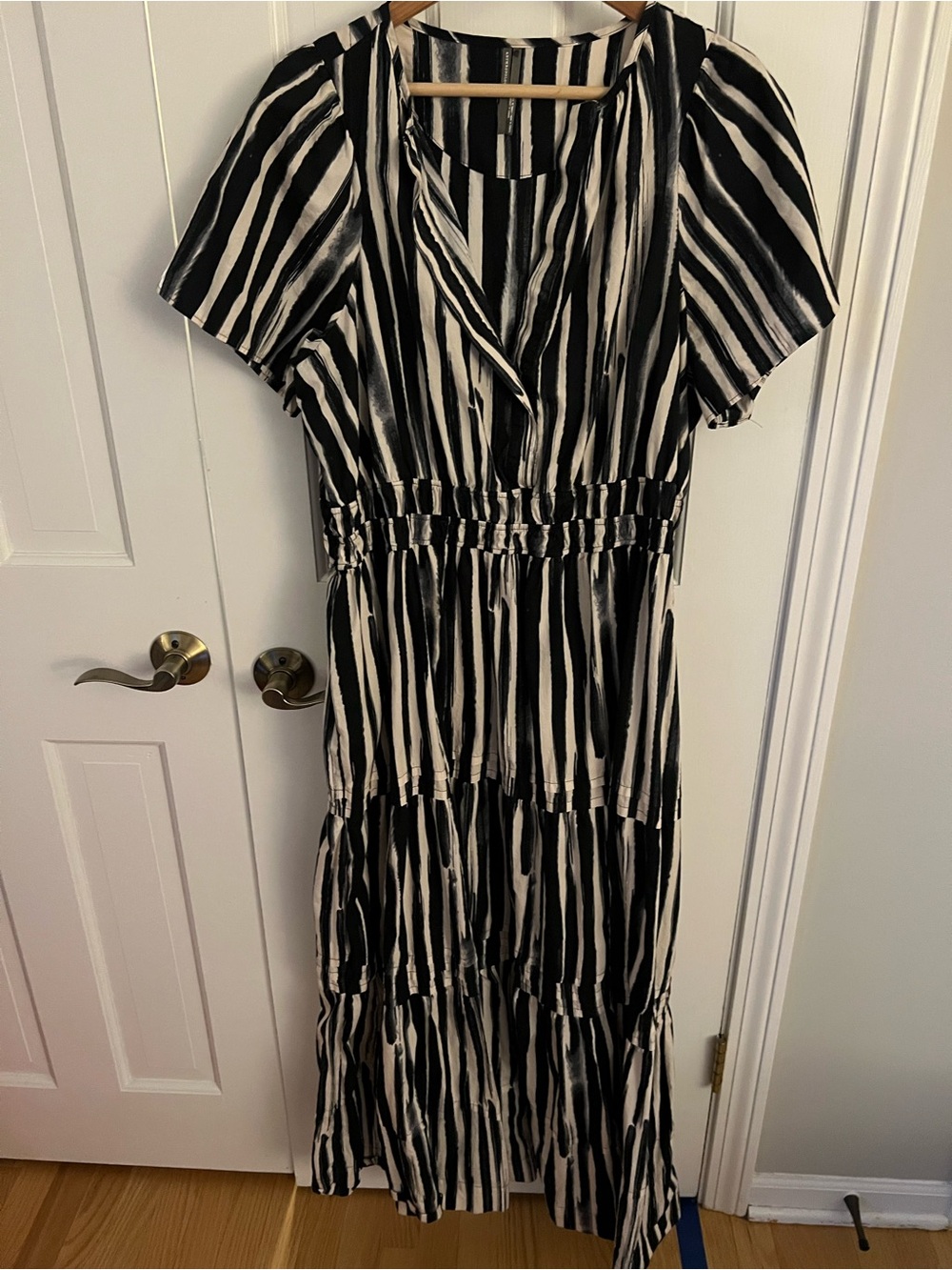 Anthropologie Black and White Striped Tiered Maxi Dress